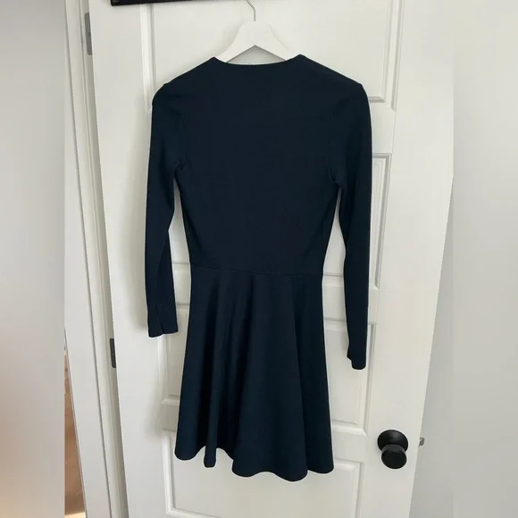 American Apparel Navy Deep V Long Sleeve A-Line Skater Dress - Picture 4 of 4